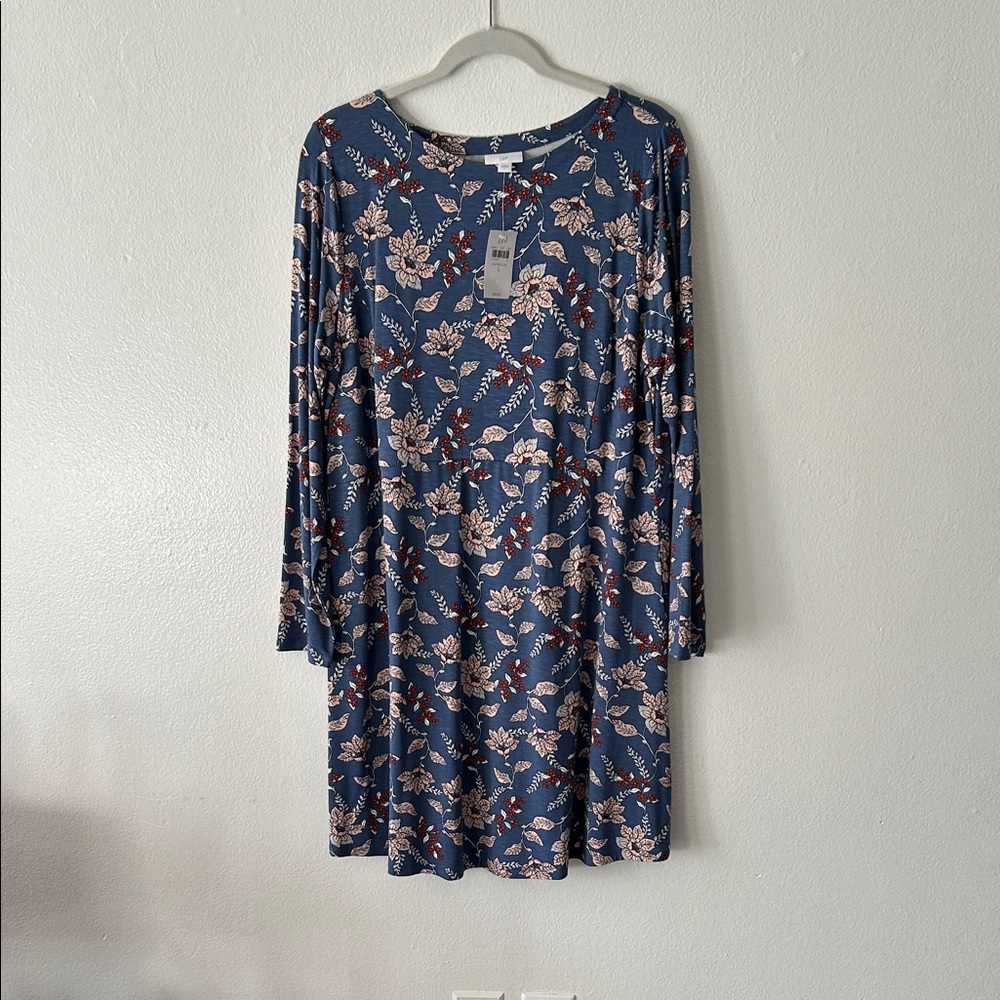 J. Jill Blue Floral Long Sleeve Dress